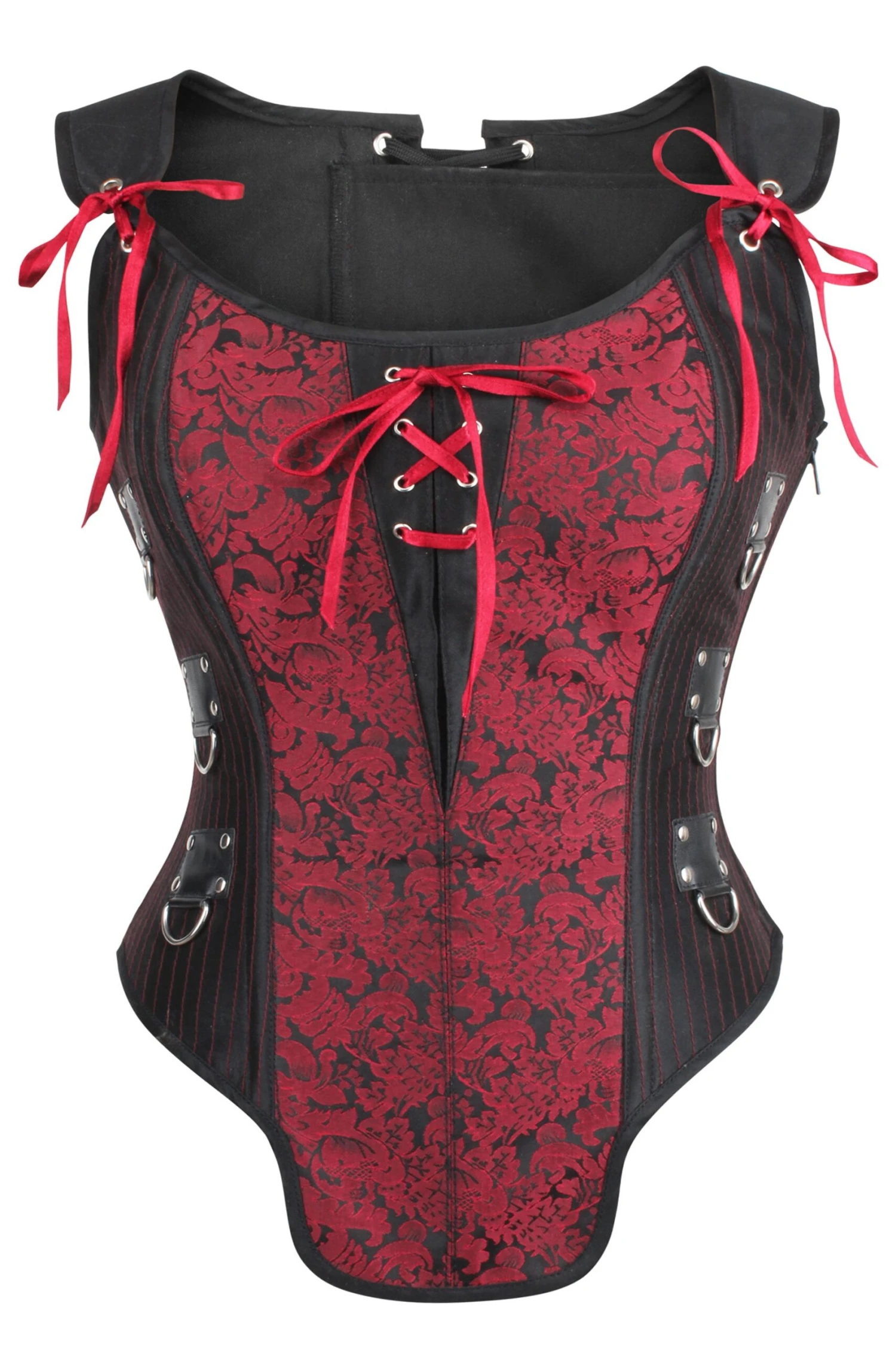 Red And Black Steampunk Overbust Corset With Shoulder Straps 4 Red And Black Steampunk Overbust Corset With Shoulder Straps - Image 4