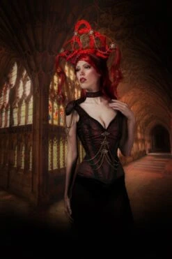 Red Brocade Closed Front Epaulettes Corset -Corset Story WTS828 website 2