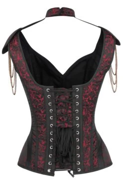 Red Brocade Closed Front Epaulettes Corset -Corset Story WTS828 2