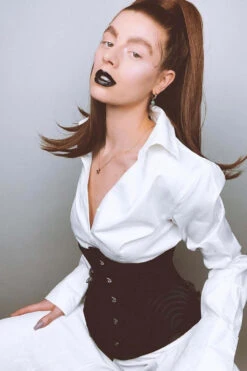 Black Burlesque Underbust With Bullet Hip Gores -Corset Story WTS930 Customerpic June2021 1