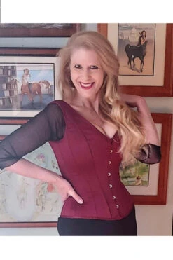 Burgundy V Neck Waist Taming Overbust With Straps -Corset Story WTVIC014 Customerpic June2021 1