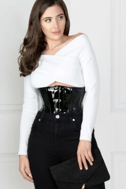 Black PVC Classic Underbust Waist Trainer With Hip Gores -Corset Story Waspi 1