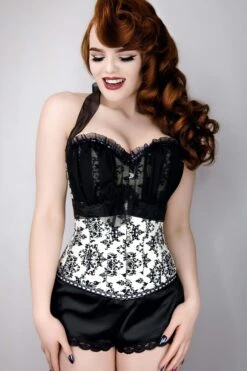 Black And Cream Damask Print Halterneck Corset -Corset Story a3613 side 3