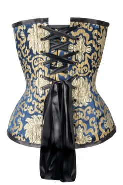 Blue With Gold Brocade Pattern Overbust With Hooks -Corset Story a3733 back 1