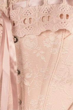 Luxurious Victorian Inspired Dusty Pink Overbust Angled Panels And Shoulder Straps -Corset Story csft037 detail 2 1