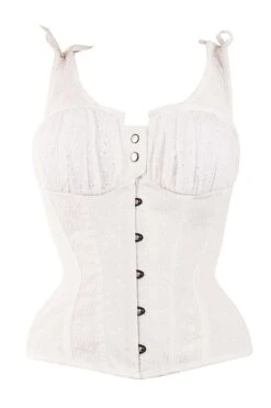 White Cotton Embroidery Anglaise Overbust With Gathered Bust 24 White Cotton Embroidery Anglaise Overbust With Gathered Bust -Corset Story csft052 front 11