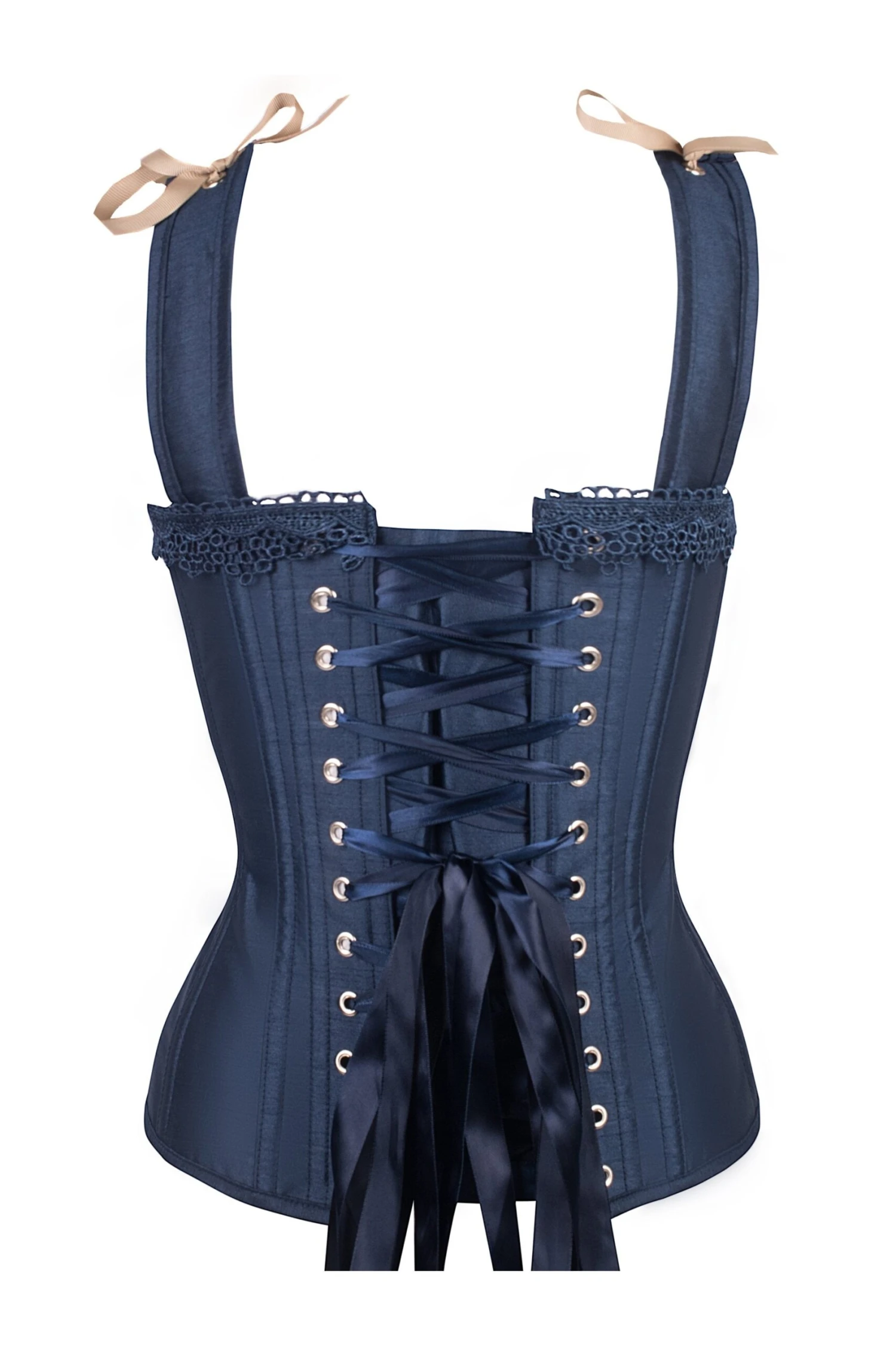 Midnight Blue And Beige Overbust Lace Trim And Straps 2 Midnight Blue And Beige Overbust Lace Trim And Straps - Image 2