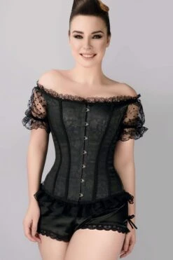 Black Brocade Overbust With Court Neck And Sleeves -Corset Story csft095 1 1