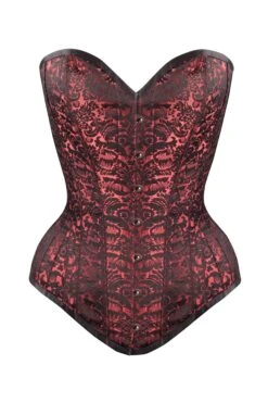 Long Red Brocade Pattern Corset With Hip Gores -Corset Story my 003 front 14