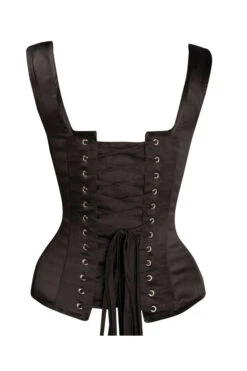 Classic Waist Taming Black Satin Overbust With Straps -Corset Story my 023 back 2 2