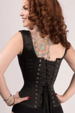 Classic Waist Taming Black Satin Overbust With Straps -Corset Story my 023 back 3
