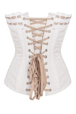 Vintage Inspired Straight Line Overbust With Ribbon Woven Through Lace Trim - Champagne 17 Vintage Inspired Straight Line Overbust With Ribbon Woven Through Lace Trim - Champagne -Corset Story vicsfa1010 back 1 1