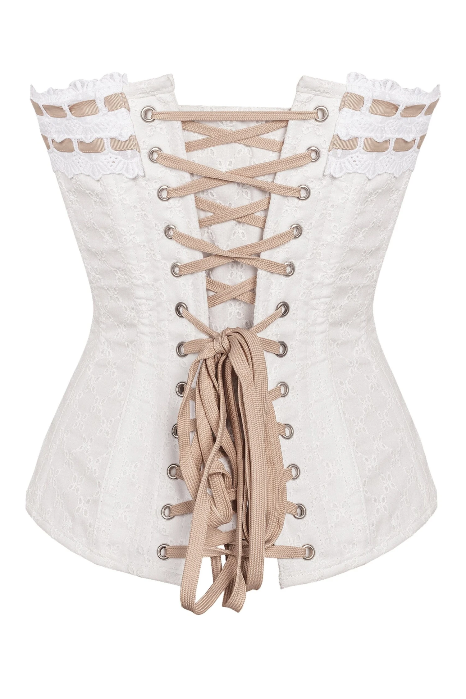 Vintage Inspired Straight Line Overbust With Ribbon Woven Through Lace Trim - Champagne 6 Vintage Inspired Straight Line Overbust With Ribbon Woven Through Lace Trim - Champagne - Image 6