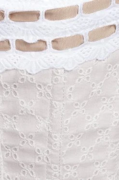 Vintage Inspired Straight Line Overbust With Ribbon Woven Through Lace Trim - Champagne 18 Vintage Inspired Straight Line Overbust With Ribbon Woven Through Lace Trim - Champagne -Corset Story vicsfa1010 detail 1