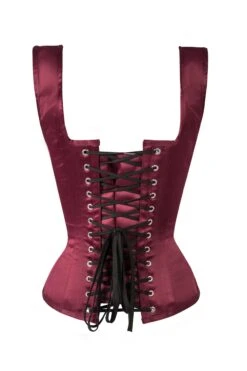 Burgundy V Neck Waist Taming Overbust With Straps -Corset Story wtvic014 back 1
