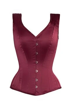 Burgundy V Neck Waist Taming Overbust With Straps -Corset Story wtvic014 front 1