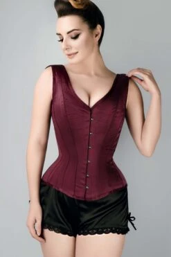 Burgundy V Neck Waist Taming Overbust With Straps