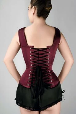 Burgundy V Neck Waist Taming Overbust With Straps -Corset Story wtvic014 back