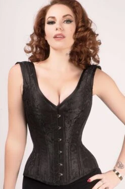 Black Brocade Waist Taming Overbust With Shoulder Straps